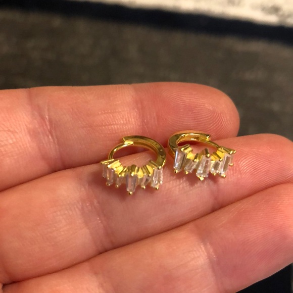 None Jewelry - Gold over sterling silver cubic zirconia mini huggie hoop earrings